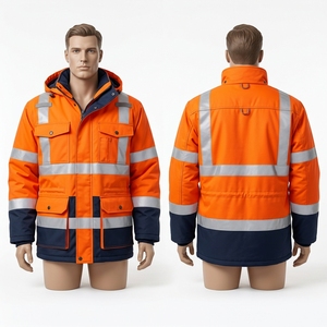 High <b>Vis</b> <b>Orange</b> Waterproof Work <b>Jacket</b> CE Certified Heavy Duty 300 GSM Polyester Oxford Fabric Silver Reflective Tape Panels - Product Image 5