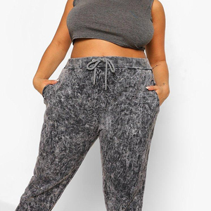 Hot Selling <b>Women</b> Mid Waist Acid Wash <b>Winter</b> Elastic Waist Flat Front Jogger Pant Terry Cotton <b>Trousers</b> with Side Pockets - Product Image 6