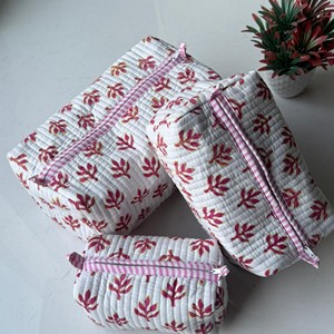 Bohemian Embroidered Cotton Cosmetic <b>Storage</b> <b>Toiletry</b> Bag Set with Leaf Pattern Multi-Function Organizer Cover Closure Large - Product Image 2
