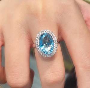 Santa Maria – bague en aquamarine pavée, faite à la main, bijoux de luxe pour fiançailles et mariage, cadeau pour femmes, bague élégante et fine - Product Image 3