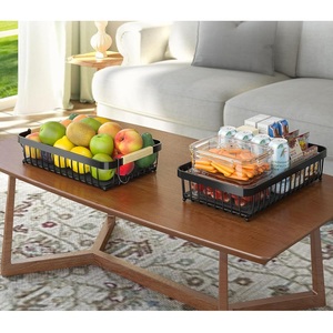 Flat <b>Rectangular</b> Wire <b>Storage</b> <b>Basket</b> Set with Wooden Handles Countertop Produce Tray - Product Image 1