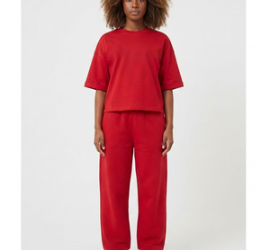 Camiseta de Verano al por Mayor de Alta Calidad, Simple, Casual, Holgada, Cómoda, Transpirable, de Algodón, Color Rojo Sólido para Mujer - Product Image 4