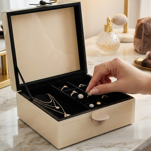 Premium Beige Glass Decorative Storage Box Set Contemporary Luxury Organizer Collection for Jewelry Keepsakes and Interior Decor - Product Image 3
