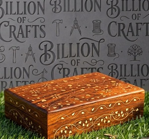 กล่องไม้ฝังทองเหลืองลายดอกไม้ งานฝีมือทำมือสำหรับตกแต่งบนโต๊ะ - Product Image 6
