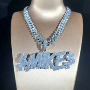 Iced Out Moissanite Letter Name <b>Pendant</b> 925 <b>Silver</b> Rhodium Plated Hip Hop Themed Charms Everyday Wear <b>Initial</b> Letter <b>Pendant</b> - Product Image 1