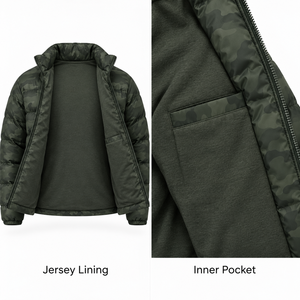Blouson matelassé pour homme, camouflage ton sur ton, vert foncé, col montant, en polyester, doudoune d'hiver, streetwear, logo personnalisé, OEM, ODM, vente en gros - Product Image 3