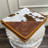 Custom Branded Hand Tooled Leather & Cowhide Portfolio Premium High Quality Document Case Business File Folder Ring Binder Cover