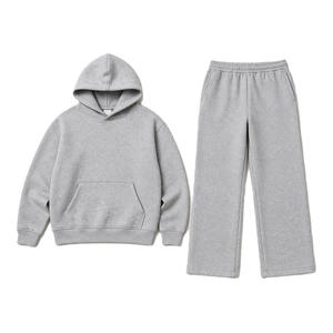 Unisex Gray Hooded Tracksuit <b>Set</b> Full Sleeve Solid Color Lightweight Reversible Polyester/Cotton Casual Sweatshirt <b>Joggers</b> Side - Product Image 6