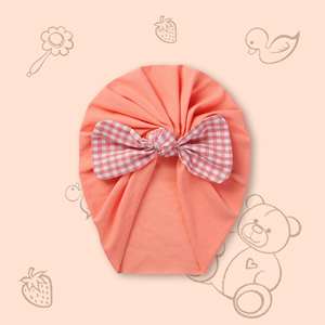 Polka Tots Checks Bow Headband Cap-Melocotón - Product Image 1