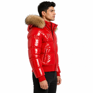 Shiny Puffer Men's <b>Jackets</b> With Faux <b>Fur</b> <b>Hood</b> Quilted Warm Full Zip Outdoor <b>Jacket</b> Wholesale Premium Padded Puffer <b>Jacket</b> OEM - Product Image 3