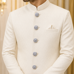 Botón de Lujo de Latón Estilo Cerámica Azul Jaipur para Sherwani, Botón Redondo Premium de Latón Esmaltado Azul con Diseño Floral Tradicional - Product Image 3