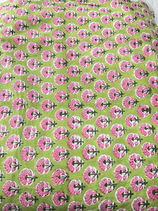 100% Cotton Hand Block Print <b>Fabric</b> Green Pink Floral Buti Sanganeri Cotton <b>Fabric</b> Indian Dress Material Jaipur Yard - Product Image 3
