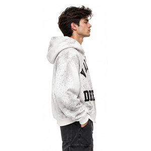 Sweat-shirt à capuche zippé Valley Dreams, coupe oversize unisexe, décontracté, en coton tricoté blanc, avec logo personnalisé imprimé sur le devant, manches classiques, capuche. - Product Image 5