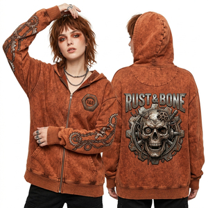 Sudadera con Capucha Personalizada Verde Oliva con Lavado Ácido para Mujer, Oversize, con Estampado Gráfico de Cerebro Desgastado, de Tejido Pesado, Estilo Streetwear - Product Image 3