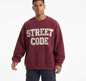 Sudadera Oversize de Cuello Redondo para Hombre con Bordado Desgastado, Forro Polar de Poliéster, Estilo Urbano de Invierno, Ajuste Holgado - Product Image 4