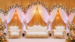 Canapé de mariage élégant en or blanc style paon avec cadres sculptés de style royal, canapé de scène de mariage de luxe avec chaises assorties pour les États-Unis - Product Image 5