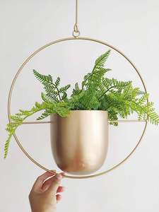 Modern Luxury Gold Metal Floating Circle Hanging Planter Round Loop Flower Pot Holder WithChain <b>Hook</b> For Home Wedding Decor Bulk - Product Image 3