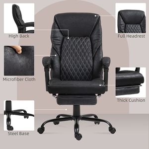Executive Office Chair Comfortable Reclining Swivel High Back Adjustable Headrest <b>Footrest</b> Black Nylon PU BIFMA Certified - Product Image 5