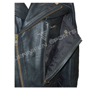 Chaqueta de Cuero Vacuno Negra de Alta Calidad para Motocicleta, con Solapa, Estilo Casual, Cierre Diagonal, para Hombre, Gruesa y Resistente - Product Image 4