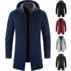 <b>Men's</b> <b>Long</b> Hooded Zipper <b>Cardigan</b> Wool Acrylic Knitted Solid Color Casual Winter Wear Full Sleeve Thick - Product Image 6