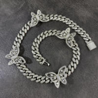 Collar de Lujo Personalizado con Cadena Cubana de Mariposa y Diamantes de Moissanita, Estilo Hip Hop Bling, Joyería de Gran Venta