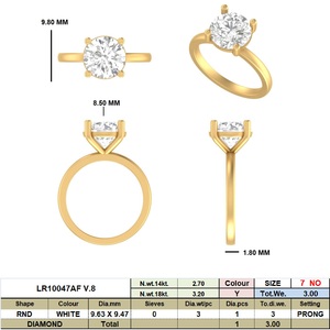 Bague de fiançailles et d'anniversaire solitaire en or 14 carats avec diamant de laboratoire de 2 carats, taille brillant, CVD, plaqué rhodium, cadeau - Product Image 1