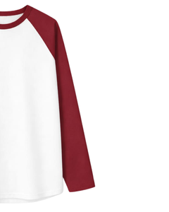 Camiseta de Manga Larga Raglán Roja y Blanca Personalizada para Hombre, Camiseta Casual de Algodón con Cuello Redondo en Contraste, Camiseta de Béisbol, Fabricante y Proveedor OEM - Product Image 4