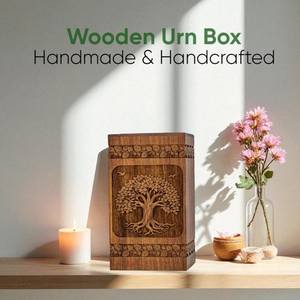 Urne funéraire artisanale en bois avec arbre de vie sculpté, urne de crémation pour cendres humaines, souvenir commémoratif, urnes faites à la main - Product Image 5