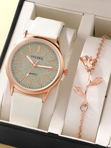 NW1334 Minimalist Pretty Women Leather Quartz <b>Watch</b> & 1pc Bracelet - Product Image 2