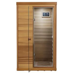 Mini Sauna interna per una persona in cedro rosso con porta in vetro a infrarossi sulla destra - Product Image 2