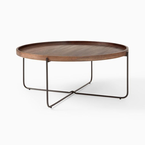 Mesa de centro moderna más vendida con estructura de metal negro y tablero con acabado de madera para decoración del hogar en oferta - Product Image 3