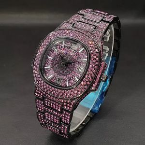 Montre analogique à quartz de luxe unisexe, bleue, avec strass et moissanite argentée, cadran rond 28 mm, verre saphir, fermoir caché, style antique et tendance - Product Image 5