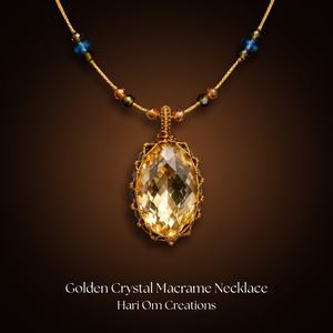 Collar con Colgante de Macramé de Citrino Hecho a Mano |   Piedra facetada de color amarillo dorado, joyería curativa estilo bohemio - Product Image 4