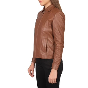 Brown Genuine Leather Bomber Jacket Turn-down Collar <b>Zipper</b> Closure Women's Winter Wear Custom Hot Selling Winter Women's - Product Image 5