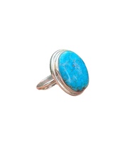 Bague de mariage unisexe classique en argent sterling massif 925 avec pierre précieuse turquoise naturelle facettée taille ovale sertie clos – Vente en gros