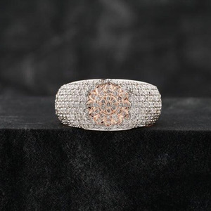 Round Brilliant Cut Moissanite Diamond Hiphop Engagement <b>Ring</b> 925 Sterling Silver Cluster Rhodium Plated <b>Dome</b> Style Wedding <b>Ring</b> - Product Image 1