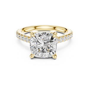 Anillo de Compromiso Clásico de Oro Amarillo de 14K con Corte Cojín de 4CT, Diamante Cultivado en Laboratorio con Certificado IGI, Regalos de Aniversario y Boda - Product Image 1