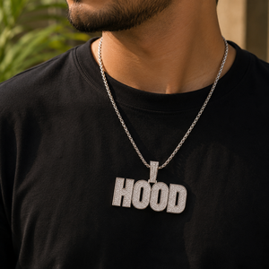 <b>Custom</b> <b>Name</b> Letter "HOOD" Pendant <b>Necklace</b> Iced Out Moissanite Charm Gold Plated Hip Hop Jewelry for Unisex - Product Image 4