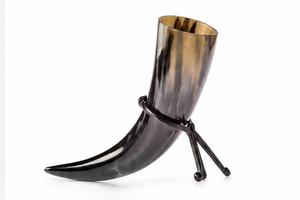 Natural Buffalo Horn Drinking Mug with Metal Tripod Stand Leather Holder Handmade Rustic Barware for <b>Beer</b> Mead - Product Image 4
