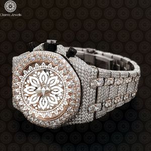 Charm Jewells Luxury Men's Stainless Steel Round <b>Chronograph</b> Watch Analog Quartz Movement Sapphire Crystal Diamond Bezel 42mm - Product Image 2