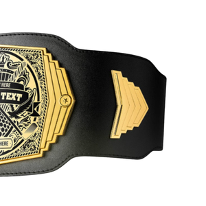 Ceinture de championnat en cuir noir avec plaque dorée et design complexe pour récompenses personnalisées - Product Image 4