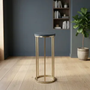 Modern Round <b>Side</b> <b>Table</b> with Brass Finish Metal Frame and <b>Marble</b> <b>Top</b> Display Holder for Living Room Home Furniture - Product Image 5