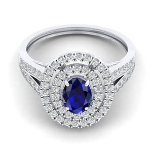 Bagues de fiançailles en or massif 14 carats avec diamants et saphir bleu véritable, prix de gros REYES, cadeau d'anniversaire, bijoux fins - Product Image 5