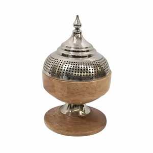 Deluxe Metal Wood Mabkhara Bakhoor Burner Handmade <b>Incense</b> <b>Holder</b> with Decorative Floral Pattern for Frankincense - Product Image 6