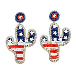 Boucles d'oreilles pendantes tendance en argent plaqué, faites à la main, style bohème vert, inspirées du désert, avec perles vibrantes et motif cactus, pour soirée - Product Image 2