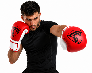 Guantes de Boxeo Profesionales Portátiles Rojos y Blancos Dumela International, Cuero Genuino, Empaque Personalizado, Alta Calidad, Verticales - Product Image 3