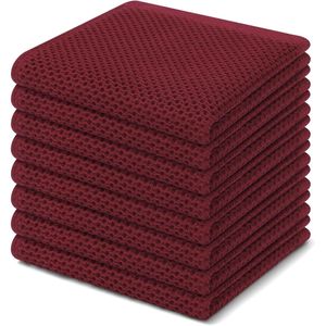 Set di 8 Strofinacci da Cucina in Cotone 100% Ultra Morbido, Trama a Nido d'Ape, Asciugatura Rapida, 30x30 cm, Assorbenti, Colore Bordeaux - Product Image 6