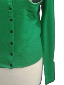 Cardigan en tricot vert pour femme, manches longues, col rond, broderie vintage, appliqué, manches complètes, longueur normale - Product Image 5