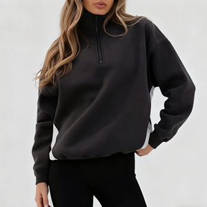 Sudadera con capucha de algodón polar bordada, de corte regular, con media cremallera, forrada, para hombre, estilo urbano, para gimnasio, de invierno, personalizada - Product Image 3