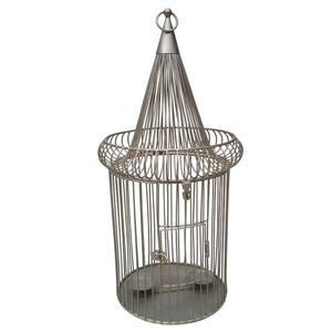 Cage à oiseaux ronde en fil de fer avec dessus décoratif en spirale, style rétro, suspendable, pour usage intérieur, petite cage pour animaux de compagnie, finition peinte en blanc - Product Image 5